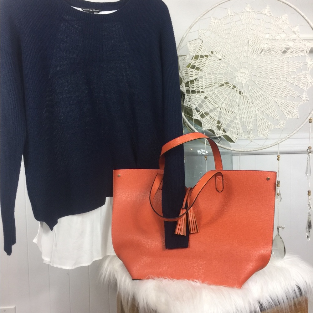 Maison coupe navy and white long sleeve combo top